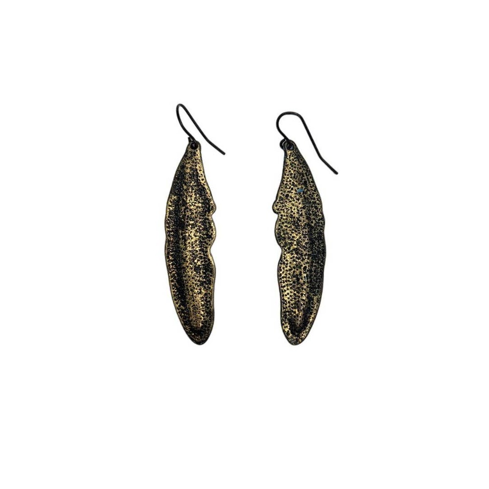 Blue Hand-Painted Brass Feather Earrings - Picture 8 of 8
